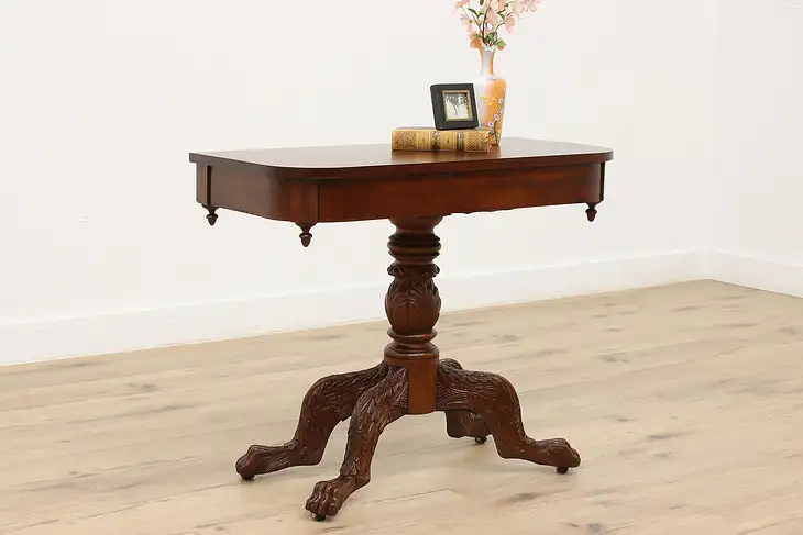 Empire Antique Mahogany Hall Console or Sofa Table, Paw Feet #44969