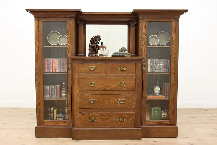 Arts & Crafts Mission Oak Antique Craftsman Bar, Sideboard, China Cabinet #45162