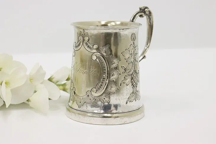 Victorian Antique Engraved Silverplate Mug, Monogram #44988