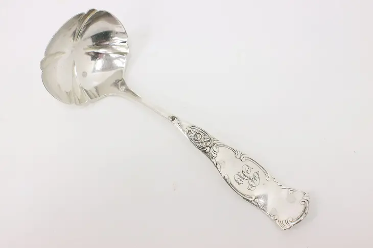 Victorian Antique Silverplate Soup or Sauce Ladle, Monogram R, Pairpoint #44983