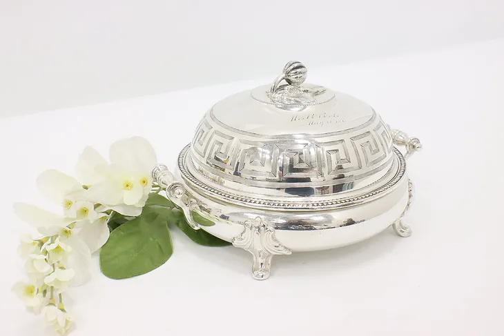 Victorian Antique Engraved Silverplate Covered Butter Serving Dish #43625
