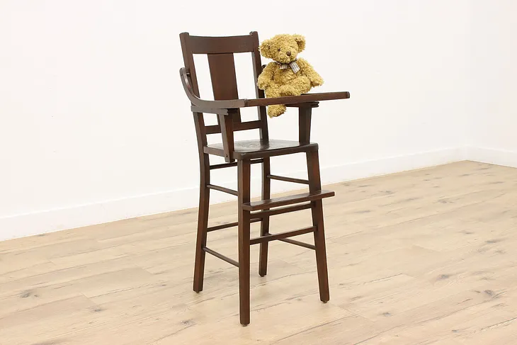 Arts & Crafts Mission Oak Antique Child Craftsman High Chair & Tray #45222