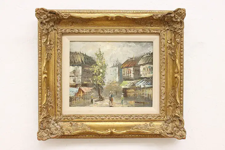 Paris Street Scene Vintage Original Oil Painting, Burnett 16.5" #44933