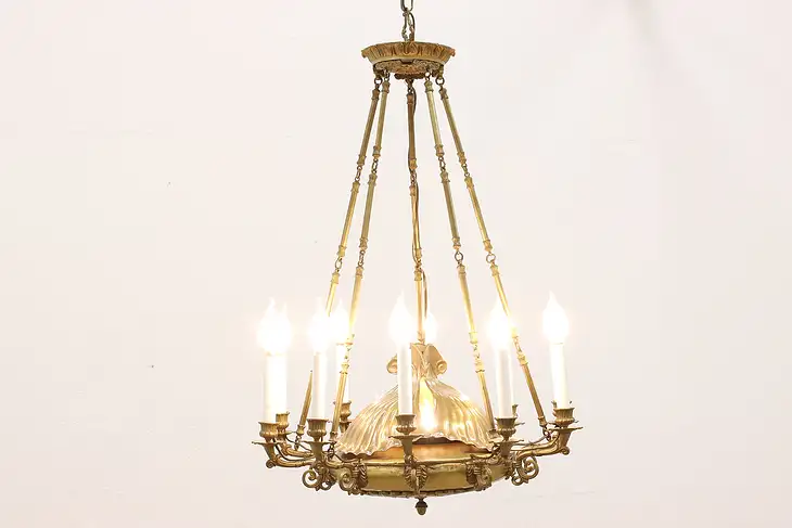 Victorian Antique 10 Candle Arm Brass Chandelier #42110