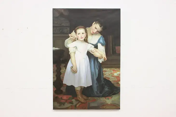 Mother & Child with Seashells Vintage Oil Painting after Bougereau 36.5" #45129