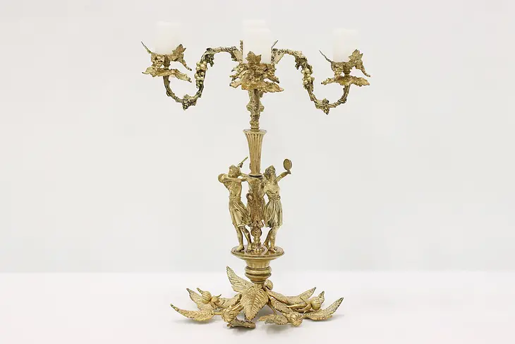 Renaissance Antique Cast Bronze Candelabra, Dancers, Cherubs, Grapevines #43816