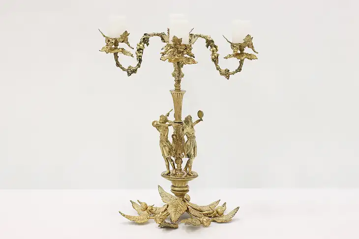 Renaissance Antique Cast Bronze Candelabra, Dancers, Cherubs, Grapevines #43816