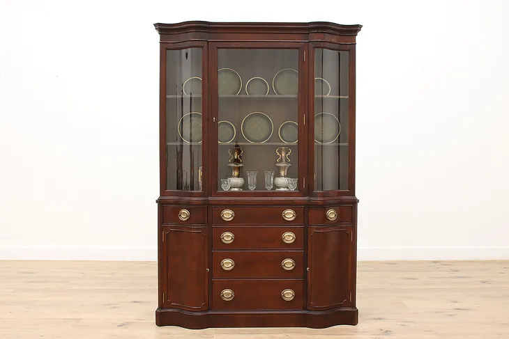 Georgian Design Vintage Mahogany China Display Cabinet, Bookcase Drexel #34247