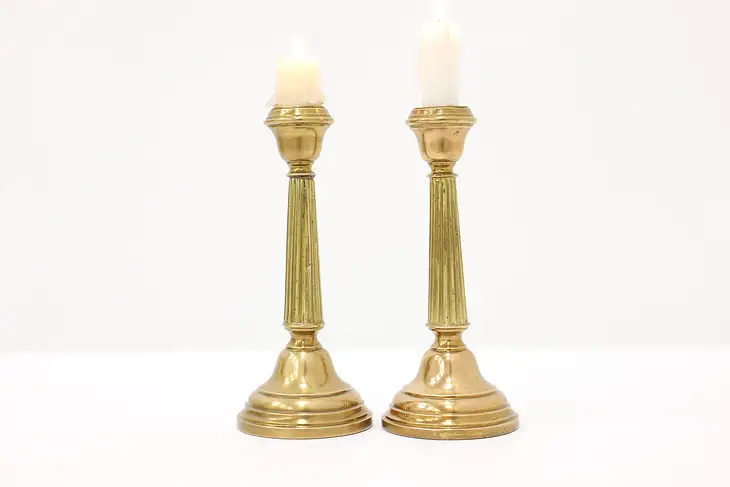 Pair of Victorian Farmhouse Antique English Brass Candlesticks #43980