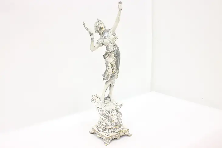 French Vintage Art Nouveau Statue Tambourine Player Sculpture #43404