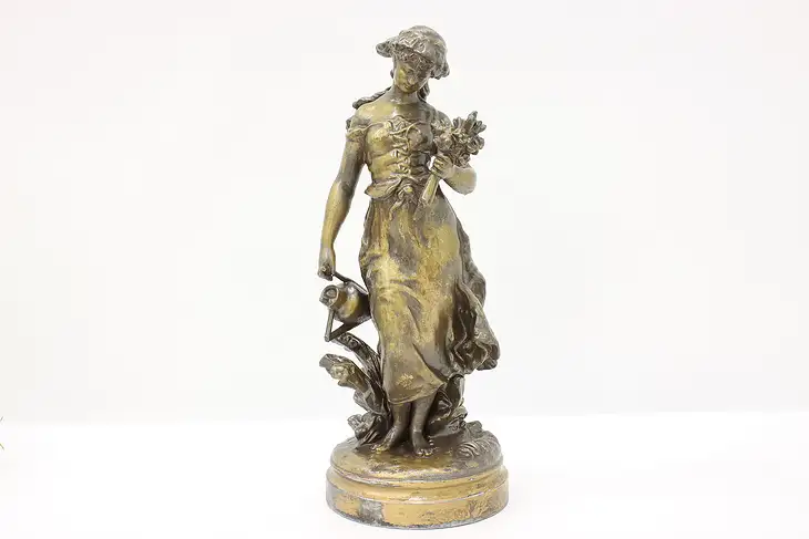 Art Nouveau Antique French Sculpture of Woman with Flowers #44994