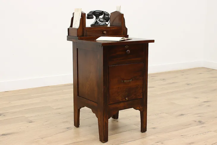 Birch Antique Phone Stand, Office or Collector File Cabinet #45286