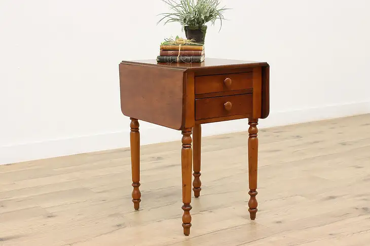 Sheraton Antique Farmhouse Pembroke Dropleaf Cherry Nightstand, End Table #45158