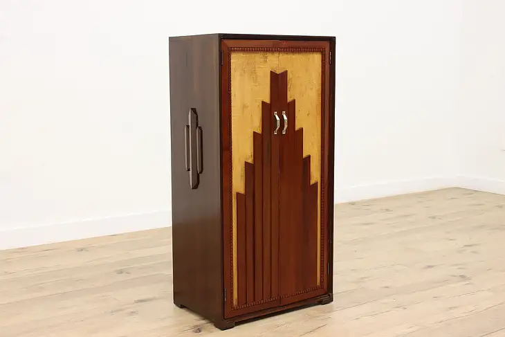 Art Deco Vintage Padauk & Maple Armoire, Bar, Bath Cabinet #34709