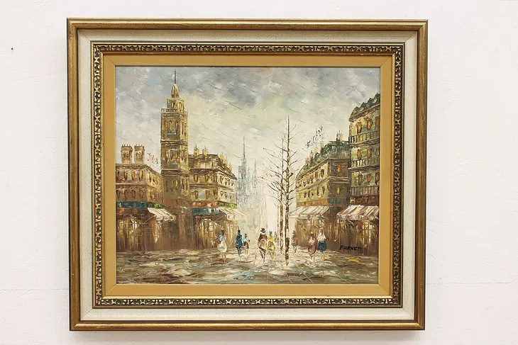 Street Scene in Paris Vintage Original Oil Painting, Burnett 31.5" #45228