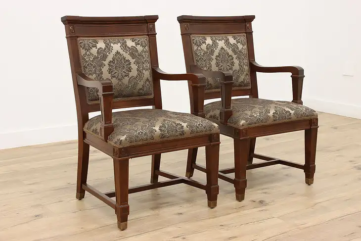 Pair of Traditional Antique Carved Walnut Library or Office Chairs #45023