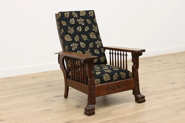 Victorian Antique Oak Morris Recliner Chair New Upholstery #35706