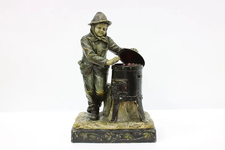 Boy Warming by Stove Antique Sculptural Lamp, Otto #44967