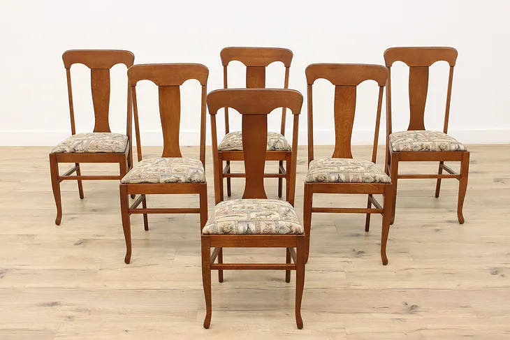 Craftsman Set of 6 Arts & Crafts Mission Oak Dining Chairs #45295