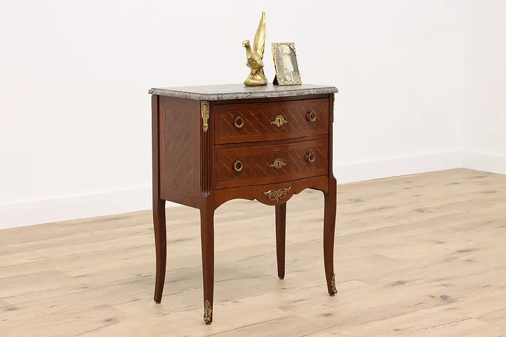 French Antique Rosewood Marquetry Marble Top Nightstand or Chest #41905