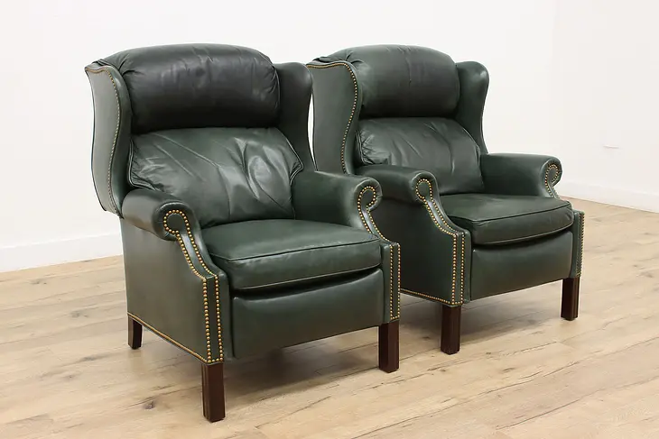 Pair of Vintage Leather Wing Recliner Chairs Hancock & Moore #44687