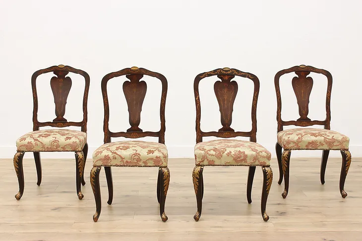 Set of 4 Antique Italian Dining or Parlor Chairs, Marquetry #45424