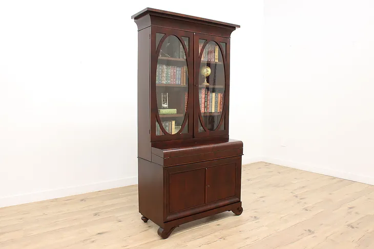 Empire Antique 1830s Mahogany Secretary Desk & Bookcase #35785