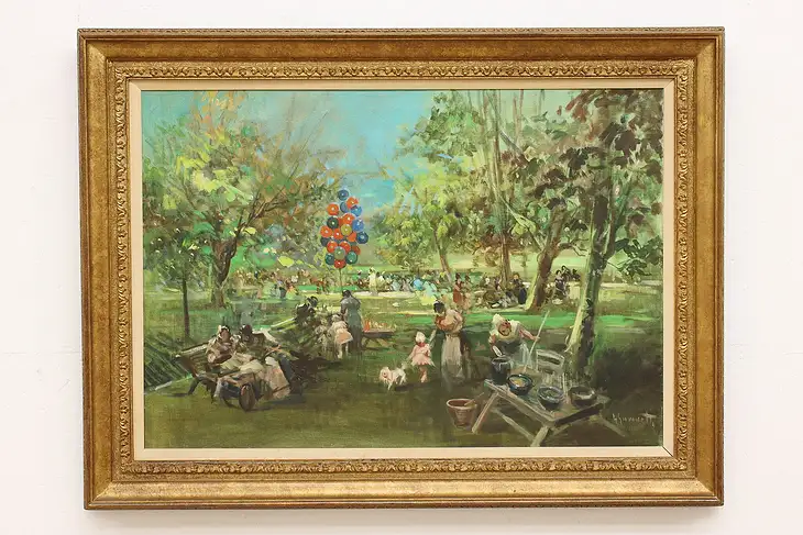 Party in a Park Vintage Original Oil Painting Giovanetti 48" #45226