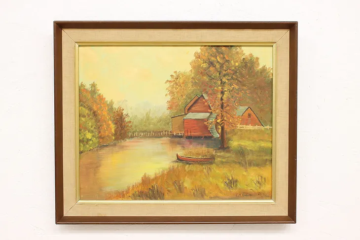The Old Mill Vintage Original Oil Painting, Cahill 24" #45436