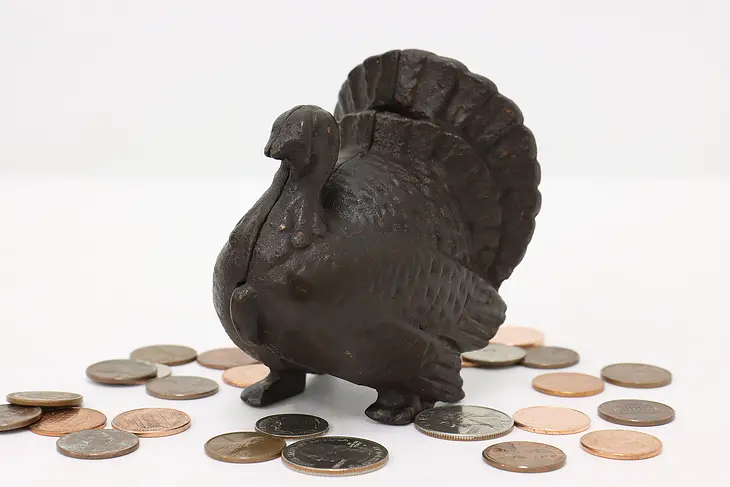 Farmhouse Cast Iron Antique Turkey Sculpture Coin Bank #44135