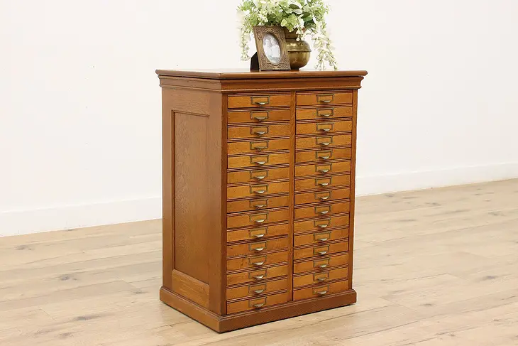 Traditional Oak Antique 30 Drawer Office Library File Cabinet #45472