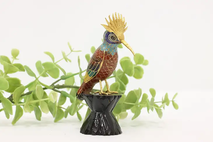 Cloisonne Enamel Chinese Bird w/ Crest Vintage Sculpture #44549