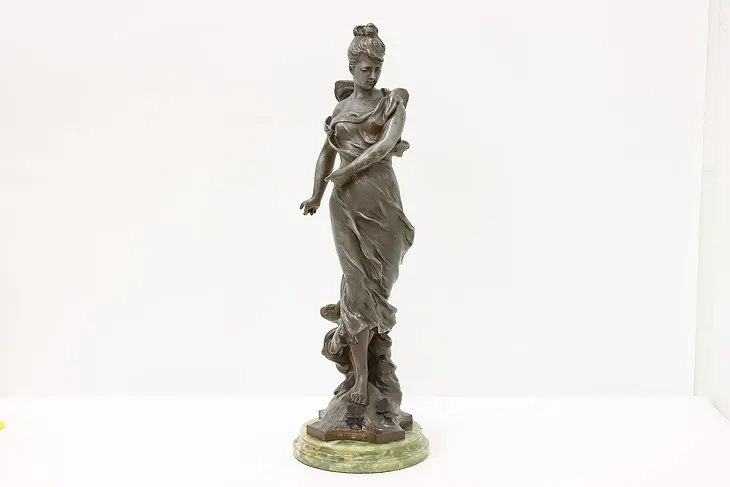 French Antique Sculpture Woman & Butterflies Statue, Tairo #45288