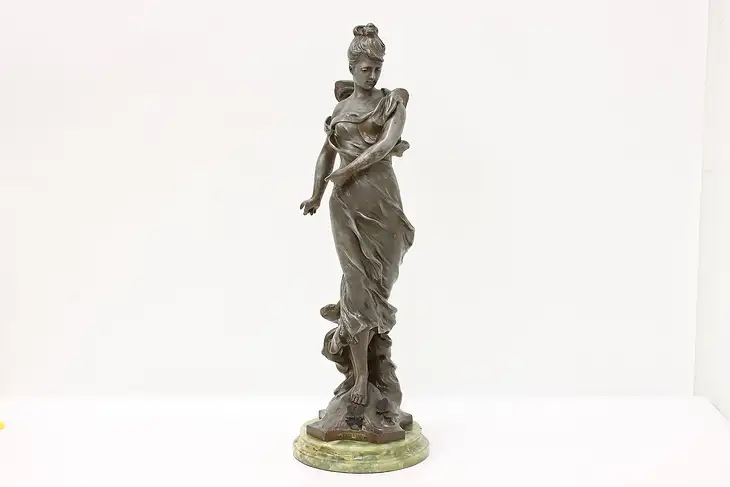 French Antique Sculpture Woman & Butterflies Statue, Tairo #45288