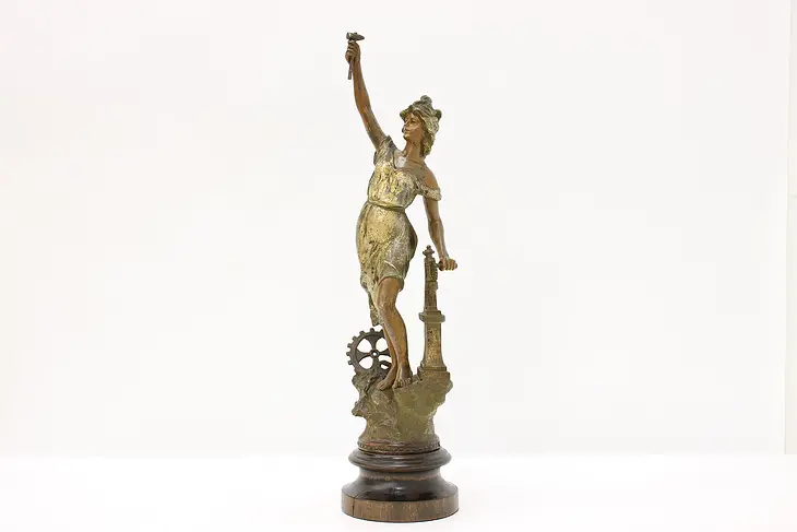 French Antique Hand Painted Woman of Science Sculpture #44992