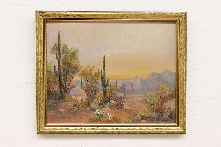 Sunset Desert Vintage Original Oil Painting, Macintyre 11.5" #45442