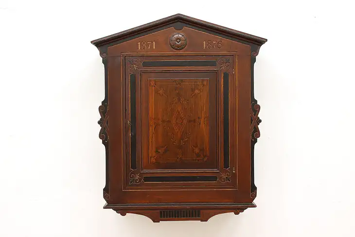 Victorian Walnut & Inlay Wall Hanging Medicine Bath Cabinet #45175