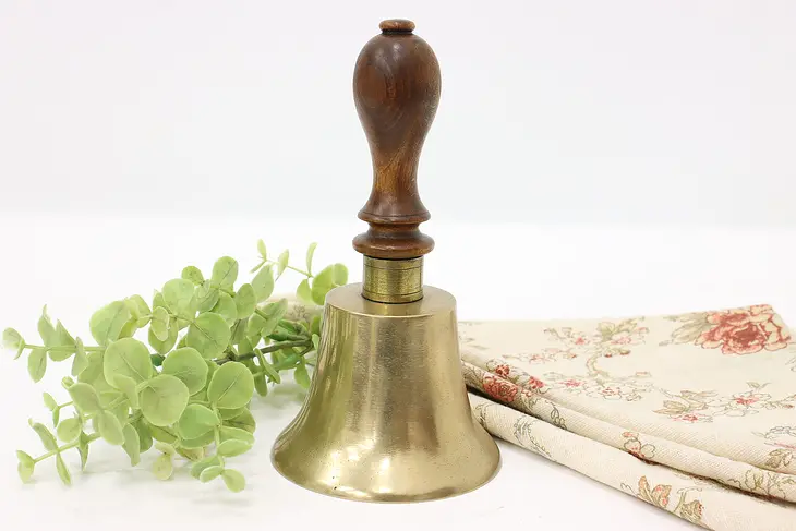 Farmhouse Vintage School Brass Bell, Wooden Handle #45097