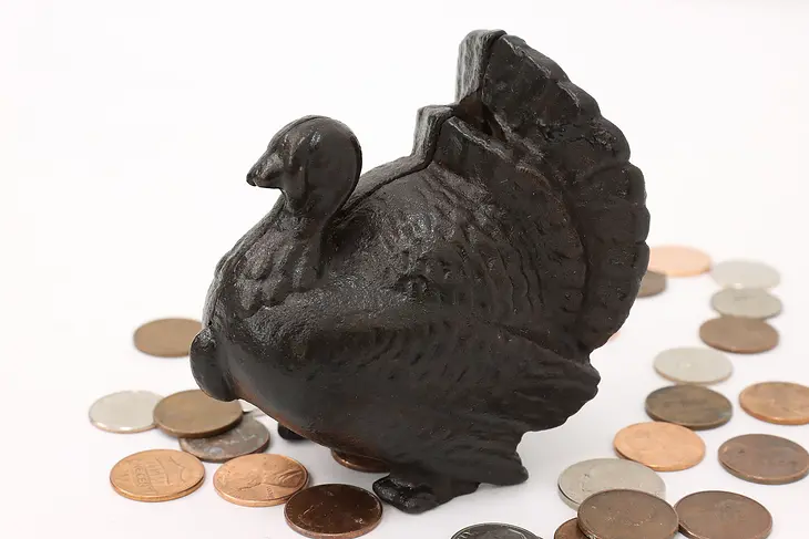 Farmhouse Cast Iron Antique Turkey Sculpture Coin Bank #44138