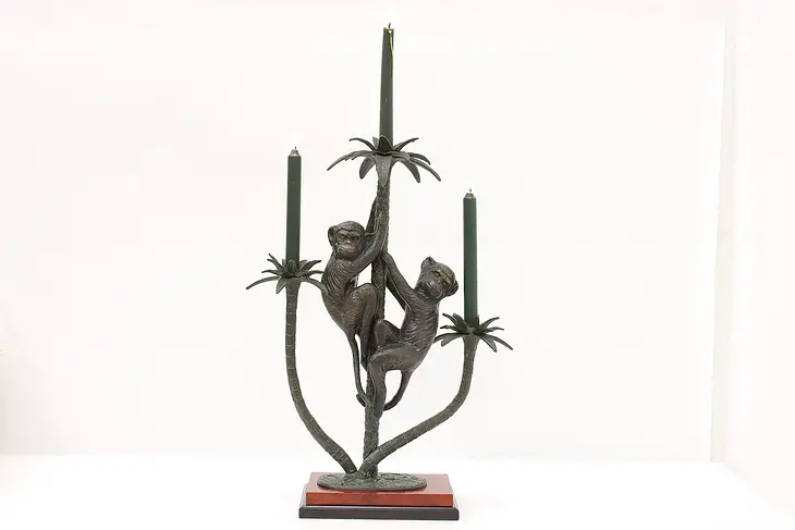 Bronze Monkey Sculpture Vintage Candelabra #44813
