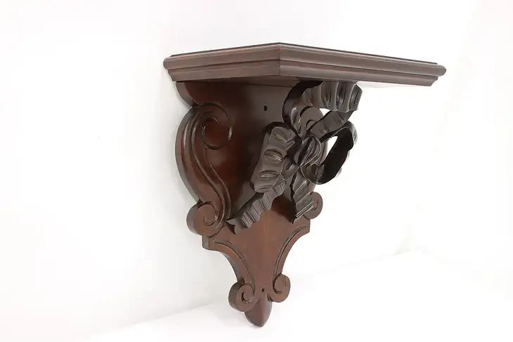 Victorian Antique Carved Walnut Wall Shelf with Ribbon #45390