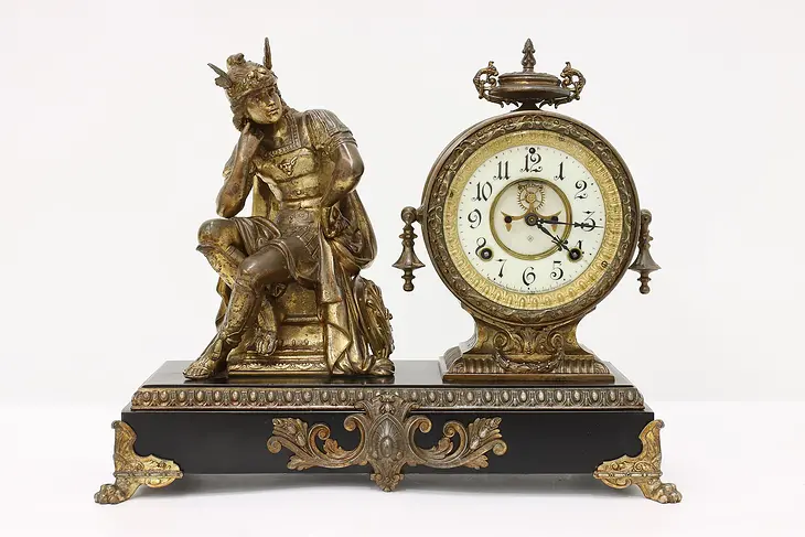 Mercury God Antique Porcelain Dial Mantel Clock, Ansonia #41883