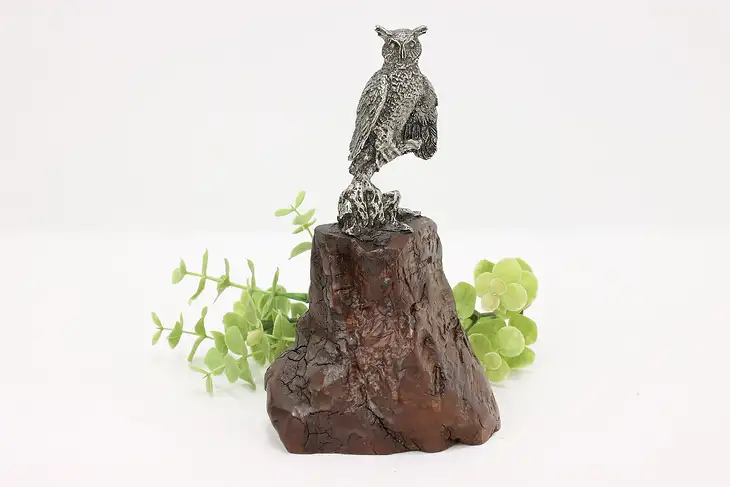 Owl Sculpture on Free Form Wood Base #44855