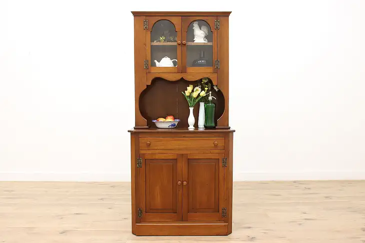 Farmhouse Vintage Country Walnut Kitchen Pantry Cupboard #44570