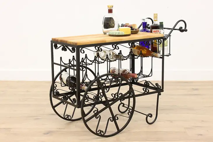 Farmhouse Vintage Wrought Iron Rolling Wine Cheese Bar Cart #45333