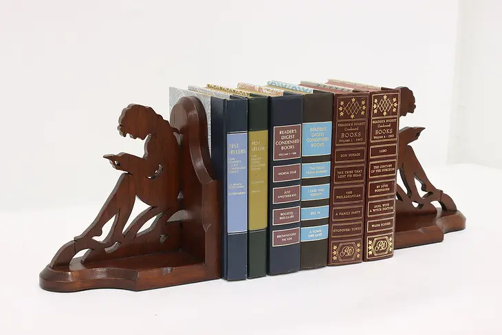 Pair of Vintage Mahogany Woman Reading Bookends #43857