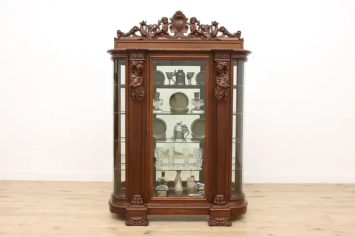 Renaissance Mahogany Antique China Display Cabinet Dragons #45238