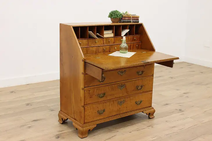 Georgian Antique 1790s Tiger or Curly Maple Secretary Desk #45685