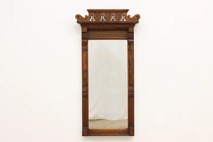 Victorian Eastlake Antique Walnut & Burl Hall Mirror #41961