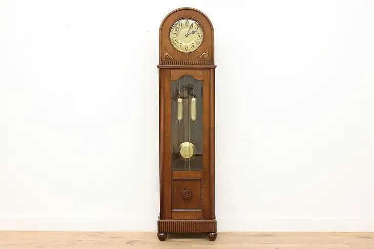 German Antique Art Deco Carved Oak Tall Case Clock, Urgos #37955